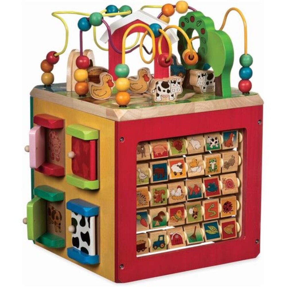 Activity Cube With Farm Theme–Educational Wooden Toys For Toddlers & Kids1 Year+